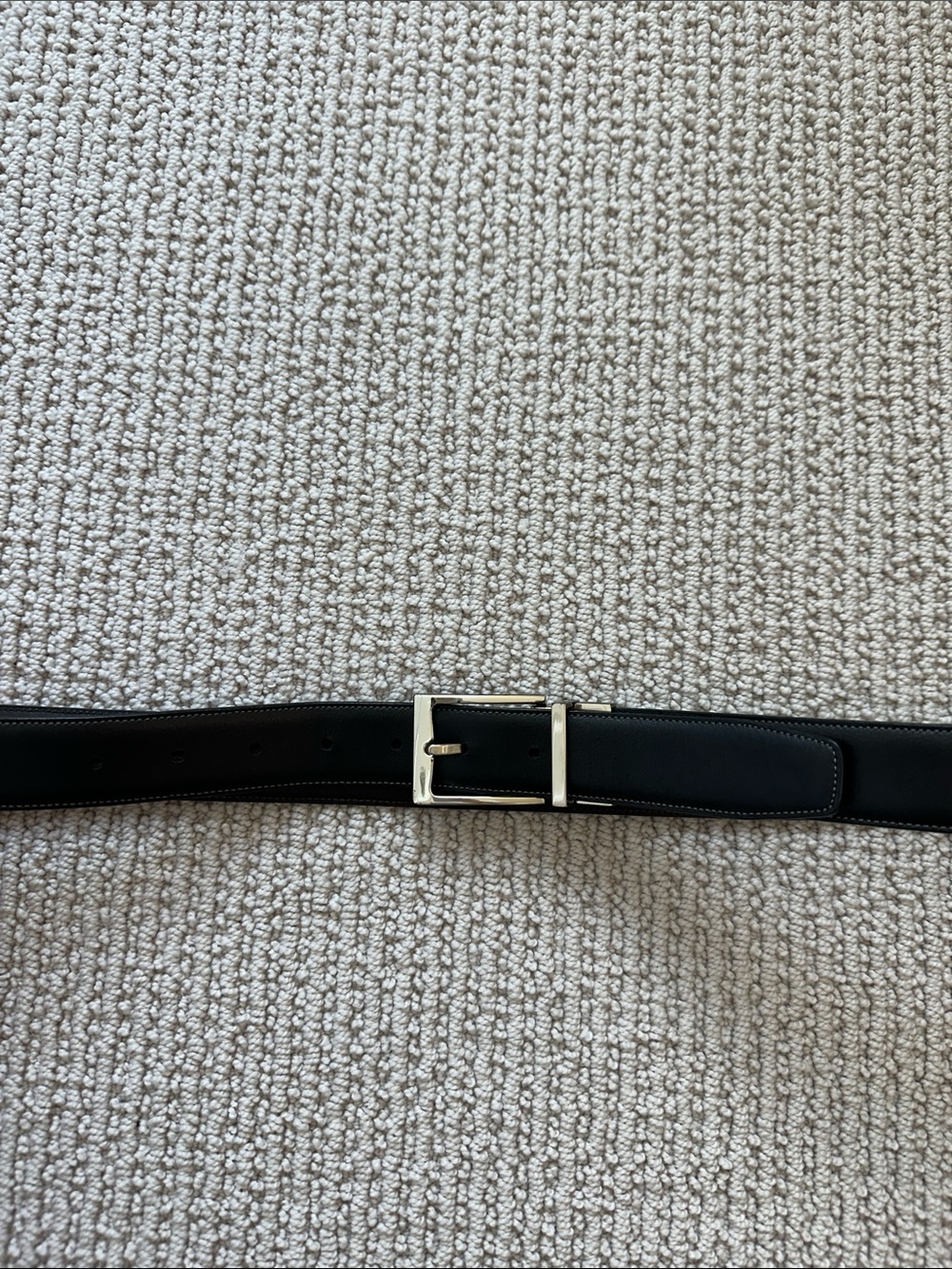 Perry Ellis Classic Black Leather Men's Belt with Silver Buckle